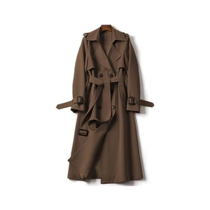 Elegant Women's Racer Jacket Casual Solid Color Turn-down Collar Belted Medium <b>Length</b> <b>Full</b> Sleeve <b>Waterproof</b> Polyester Material - Product Image 5