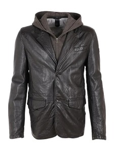 เสื้อแจ็คเก็ตหนังมีฮู้ดสีดำ Lorenzo สำหรับผู้ชาย - Product Image 1