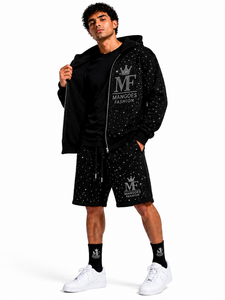 Wholesale Rhinestone Zip-Up Fleece Breathable 100% Cotton Solid Digital Printing Unisex Streetwear Winter <b>Hoodie</b> - Product Image 4