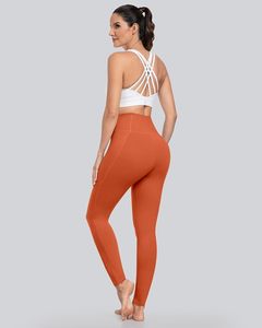 Leggings orange taille haute sans couture, longueur cheville, en Spandex et Nylon tricoté, respirants, décontractés, pour femme, grandes tailles - Product Image 4