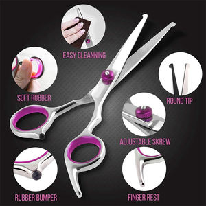 Kit de ciseaux de coiffure et de toilettage pour animaux de compagnie, 6 pouces, roses, à pointe ronde, sécurisés, pour la coupe des cheveux - Product Image 4