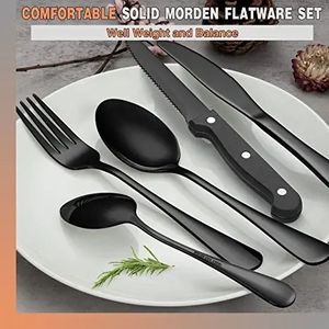Ensemble de couverts en acier inoxydable de qualité alimentaire, couteaux à steak, ensemble de couverts noirs, collection de couverts de luxe - Product Image 5