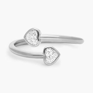 14K Yellow Gold Double Heart Lab Grown Diamond <b>Open</b> <b>Ring</b> - Product Image 3