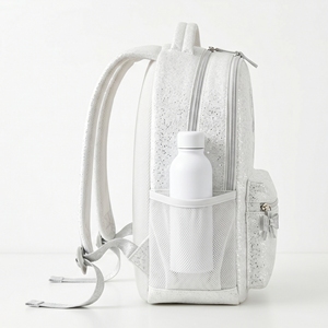 Sac à dos personnalisé blanc argenté à paillettes avec mégaphone, nœud et fermeture éclair, broderie de logo de groupe en gros, OEM - Product Image 3