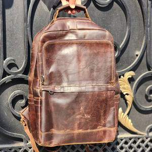 Genuine Leather Backpack Business Outdoor Use Unisex Hiking <b>Rucksack</b> Laptop Tablet Storage Personalized OEM Leather Travel Bag - Product Image 3