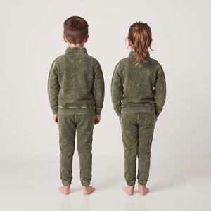 Conjunto de dos piezas de algodón con lavado ácido verde oliva de moda, sudadera con cremallera de un cuarto y pantalón, ropa casual de manga larga para niños - Product Image 6