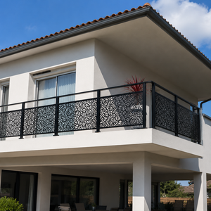 Panneau métallique floral moderne noir découpé au laser pour balustrade de balcon, garde-corps extérieur pour terrasse de villa - Product Image 2