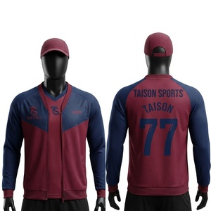 <b>Men</b> Soccer Training Jacket Premium Polyester Fabric 220 GSM Maroon <b>Navy</b> Panel Full Zip Custom Logo Sportswear Teamwear Clubs - Product Image 1