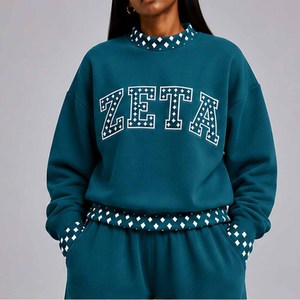 Zeta Custom <b>Mock</b> <b>Neck</b> Crew <b>Neck</b> Cotton Fleece Sweatshirt Women Men Ladies Unisex Polka Dot Gingham Patch Chenille Letter Embroid - Product Image 3