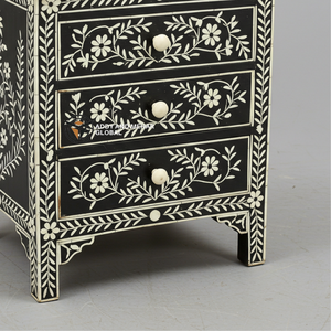 โต๊ะข้างเตียง 2 ลิ้นชัก งานแฮนด์เมดสไตล์โมเดิร์น ตกแต่งด้วยกระดูกสีดำลายดอกไม้ สำหรับตกแต่งห้องนั่งเล่นสุดหรู - Product Image 4