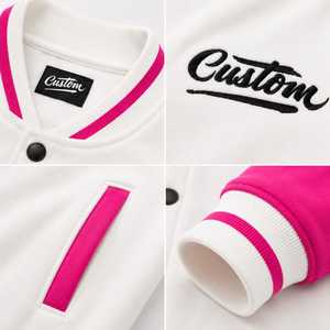 Custom Men's White Pink Windproof <b>Heated</b> Wool/Polyester Winter Varsity <b>Jacket</b> Embroidered Letter Front Turn-down Collar Casual - Product Image 4