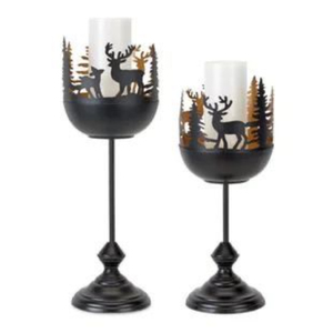Wholesale Modern <b>Black</b> Metal Deer Silhouette Pillar Candle Holder Set Rustic Forest Design Wrought Iron <b>Candlestick</b> For Tabletop - Product Image 1