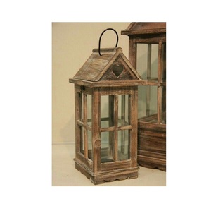 Porte-bougie en bois style ouragan avec fenêtre en verre et poignée en corde, fait main, centre de table décoratif de Noël pour la maison - Product Image 3