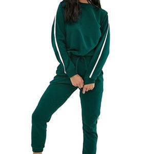Conjunto Deportivo Verde para Mujer, Manga Larga, Color Sólido, Casual, con Bolsillos Laterales, Cintura con Cordón, Cuello Redondo, Corte Regular, para Otoño - Product Image 3