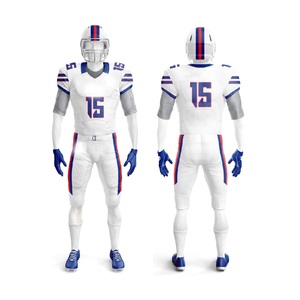 Custom American Football Uniform <b>Set</b> White Teamwear Short Sleeve V Neck Jersey Pants Number Print for Adults - Product Image 1