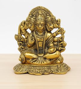 Idole artisanale en laiton du Dieu Indien Hanuman, 10 cm, avec finition dorée, pour la maison, le temple, le bureau, l'étagère ou la table. - Product Image 1