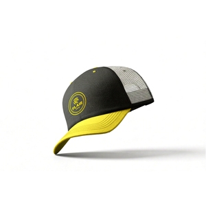 Gorra de béisbol estilo camionero premium en negro y amarillo – Gorra ajustable con cierre a presión y logotipo circular bordado - Product Image 5