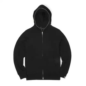 Sweat à capuche zippé intégral noir pour homme, coupe classique, couleur unie, style décontracté, 100 % coton, tendance 2026 - Product Image 3