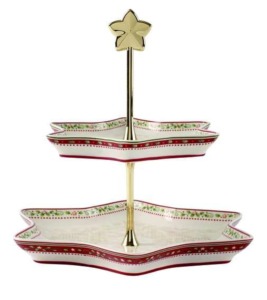 Support à gâteau en céramique en forme d'étoile à 2 niveaux, design rouge et vert pour les fêtes, réutilisable, lavage à la main uniquement - Product Image 5