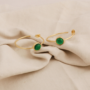 Pendientes de Aro de Ónix Verde - Aros Medios Hechos a Mano con Baño de Oro - Joyería Boho de Latón, Accesorios de Moda, Regalo para Ella - Product Image 2