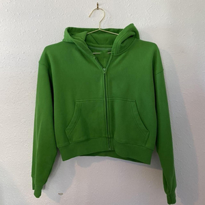 Women's Winter Knitted <b>Cropped</b> <b>Zip</b>-<b>Up</b> Hoodie Sweatshirt Blank Hooded Jacket Front Custom OEM ODM 100% Cotton Clothing Supplier - Product Image 6