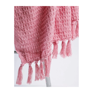 <b>Pink</b> Knitted Cotton <b>Throw</b> Blanket With Fringe Rectangular All Season Home Use Breathable Soft 100% Cotton Machine Washable - Product Image 4