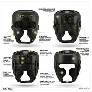 Protège-tête de boxe en cuir sur mesure avec mousse absorbant les chocs, protection des joues profilée et fermeture arrière à lacets - Product Image 2
