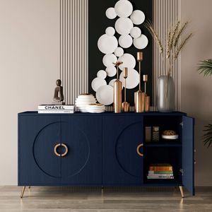 Modern 4-Door Lacquered Wooden <b>Sideboard</b> Buffet Server Cabinet for <b>Storage</b> in Living Room Entryway or Hallway - Product Image 3