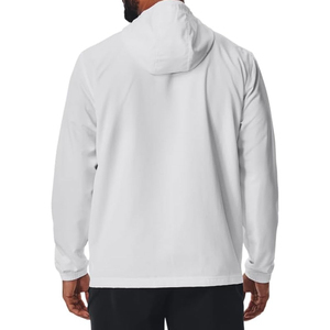 Veste coupe-vent à capuche pour homme, blanche, avec fermeture éclair à blocs de couleur bleue, vêtement d'extérieur décontracté pour le printemps, protection UV - Product Image 2