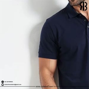 Polo de manga corta azul marino para hombre, de algodón piqué, color sólido, transpirable, estilo casual. - Product Image 5