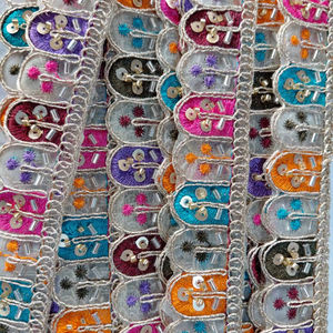 Encaje Étnico Multicolor Bordado para Saree, Vestido, Blusa, Dupatta - Product Image 1