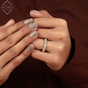 Anillo de eternidad de lujo con diamantes de corte mixto en oro amarillo, con baguette y redondos, para novia, boda, aniversario, proveedor de joyería para mujer - Product Image 6