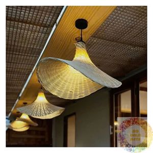 Luminaire suspendu en bambou naturel tissé, style moderne rustique, lampe suspendue pour chambre à coucher, salle à manger, salon, décoration intérieure - Product Image 3