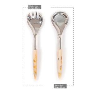 Ensemble de couverts de luxe en acier inoxydable argenté avec manche en résine marbrée, cuillères et fourchettes de service pour salades, pour dîners et réceptions - Product Image 5