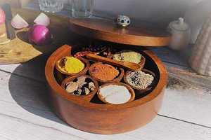 Handcrafted Wooden Spice Storage <b>Box</b> with Intricate Mandala Carved Lid Multi Compartment Masala Organizer for Kitchen Use - Product Image 2