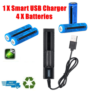 4 PCS 3000mAh 18650 <b>Rechargeable</b> Cylindrical Lithium Ion Batteries Set Including 1PCS USB Charger for <b>Flashlights</b> Headlamp - Product Image 5