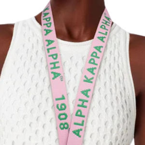 Alpha Kappa Alpha AKA Pink & Green Canvas Lanyard with 1908 Embroidery Badge Clip ID Card <b>Holder</b> Neck Strap Sorority Accessory - Product Image 5
