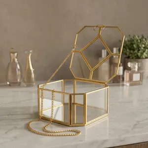 Modern Jewelry <b>Box</b> with <b>Mirror</b> Lid brass Metal Storage Organizer for dressing vanity jewellery storage Decorative <b>box</b> - Product Image 2