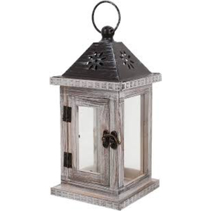 Farol Colgante Rústico de Madera para Velas, Portavelas Tipo Huracán con Tapa de Vidrio y Metal, Acabado Desgastado para Chimenea - Product Image 2