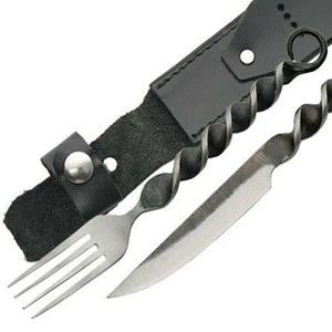 Custom Handmade High Quality Carbon Steel Medieval Look 2-Piece Cutlery Set New Finished Spoon Fork with leather Cover - Product Image 1