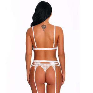 Ensemble de lingerie sexy blanc en dentelle avec soutien-gorge triangle à bretelles et string, sans armatures et sans doublure, pour femme - Product Image 2