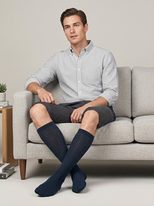 Breathable Cotton Navy Blue <b>Men</b> Crew <b>Socks</b> Athletic Running Ribbed Mid Calf Walking <b>Long</b> Elastic Casual Formal Dress Footwear - Product Image 4