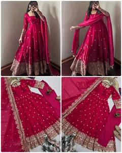 Vestido Anarkali Salwar Kameez de diseñador indio con dupatta, ropa étnica para mujer, conjunto con bordado de lentejuelas. - Product Image 6