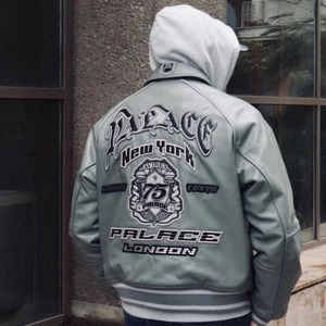 แจ็คเก็ตหนังสีเทา Palace X Avirex สไตล์สตรีทแวร์ วินเทจ ทรงโอเวอร์ไซส์ บอมเบอร์ กันลม เป็นมิตรกับสิ่งแวดล้อม พร้อมระบบทำความร้อน - Product Image 5