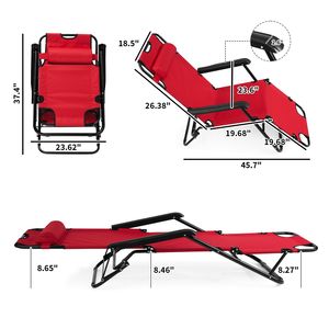 Sedia Pieghevole Reclinabile Estensibile Rossa Portatile a Doppio Uso - Product Image 4