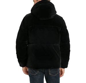 Men's <b>Black</b> Hooded <b>Fleece</b> Puffer <b>Jacket</b> Windproof Zipper Closure Winter Casual Outerwear Regular Fit Thick Polyester Wadding - Product Image 2