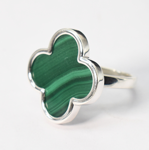 Natural Malachite four Leaf Clover <b>Ring</b> in 92.5 Sterling Silver Unique <b>Crystal</b> <b>Ring</b> Gift For Her - Product Image 3