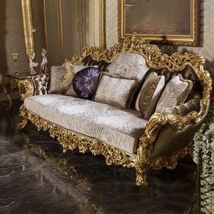 Muebles para el Hogar Kiky, Juego de Sofás Seccionales en Forma de L de Madera Maciza de Estilo Europeo, Acabado Dorado Antiguo Ecológico y Duradero para Sala de Estar - Product Image 3