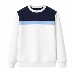 Sweat-shirt col rond personnalisé à blocs de couleur, coupe classique, en coton tricoté, style décontracté automne, blanc et bleu marine, OEM ODM - Product Image 1