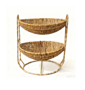 Support à paniers à 2 niveaux en rotin naturel tressé à la main, organisateur polyvalent en osier pour fruits, salon, décoration intérieure, du Vietnam - Product Image 1